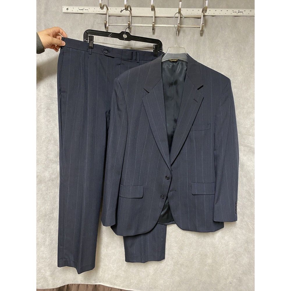 Palm Beach Suit Men 42L Navy Blue Striped 2 B Career Office Pants 36X30.5 Luxury